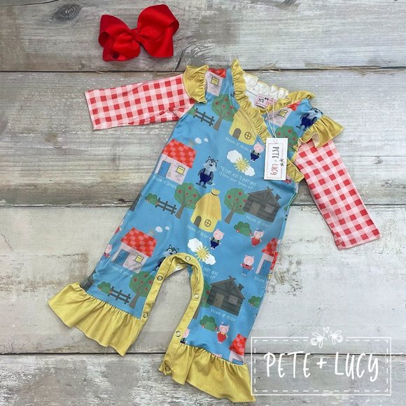Pete + Lucy 18-24 months: Three Little Pigs Girls Ruffled Romper - Picture 1 of 2